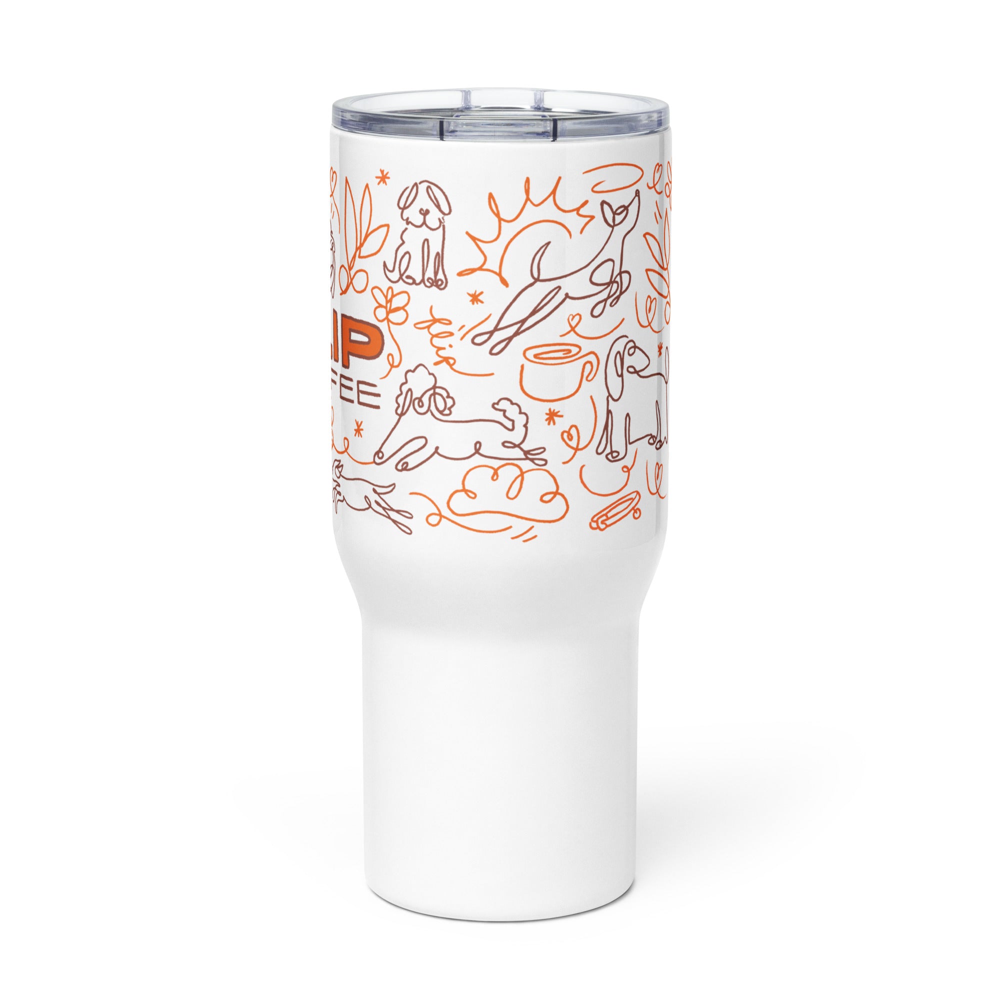 DOGS & COFFEE: Travel mug with a handle
