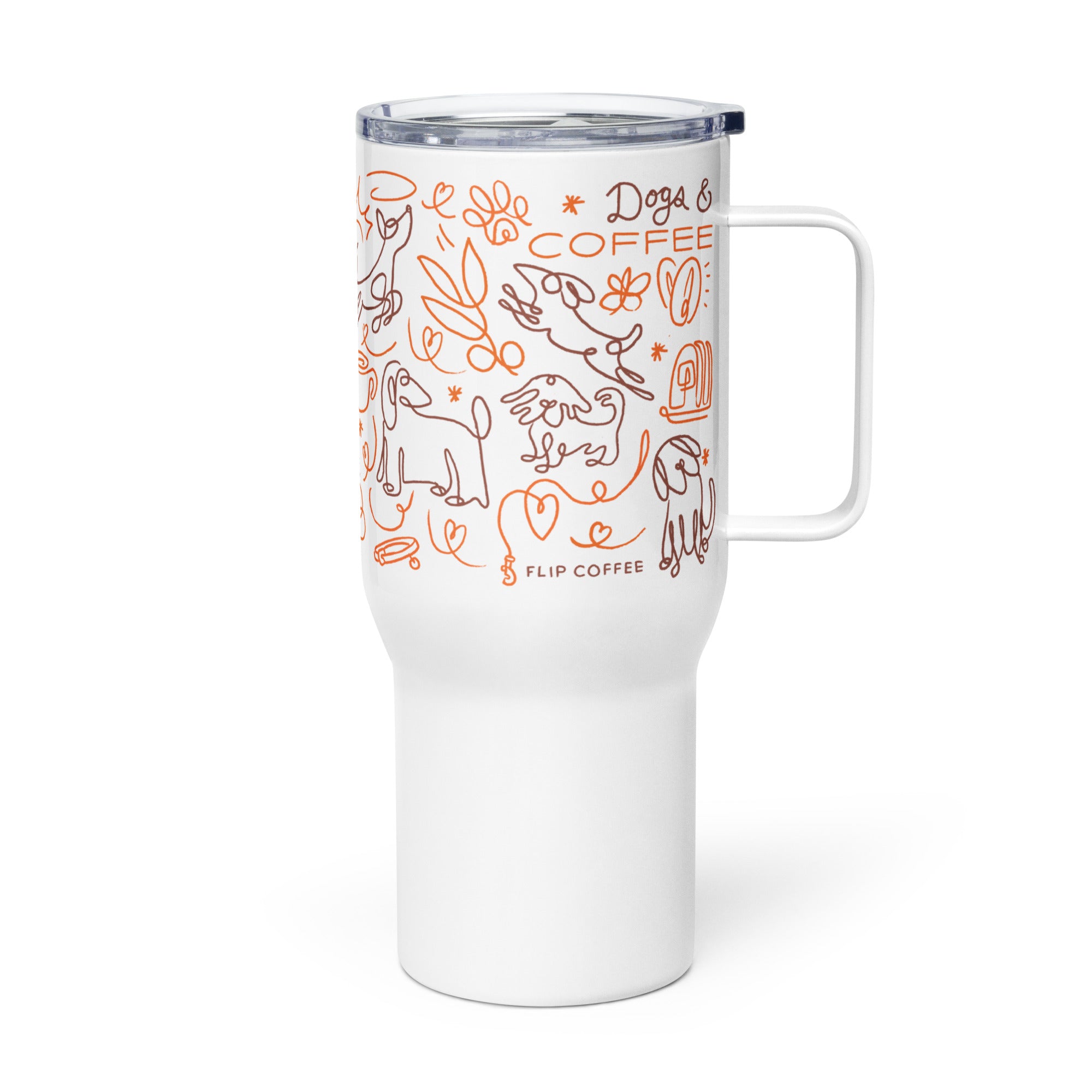 DOGS & COFFEE: Travel mug with a handle