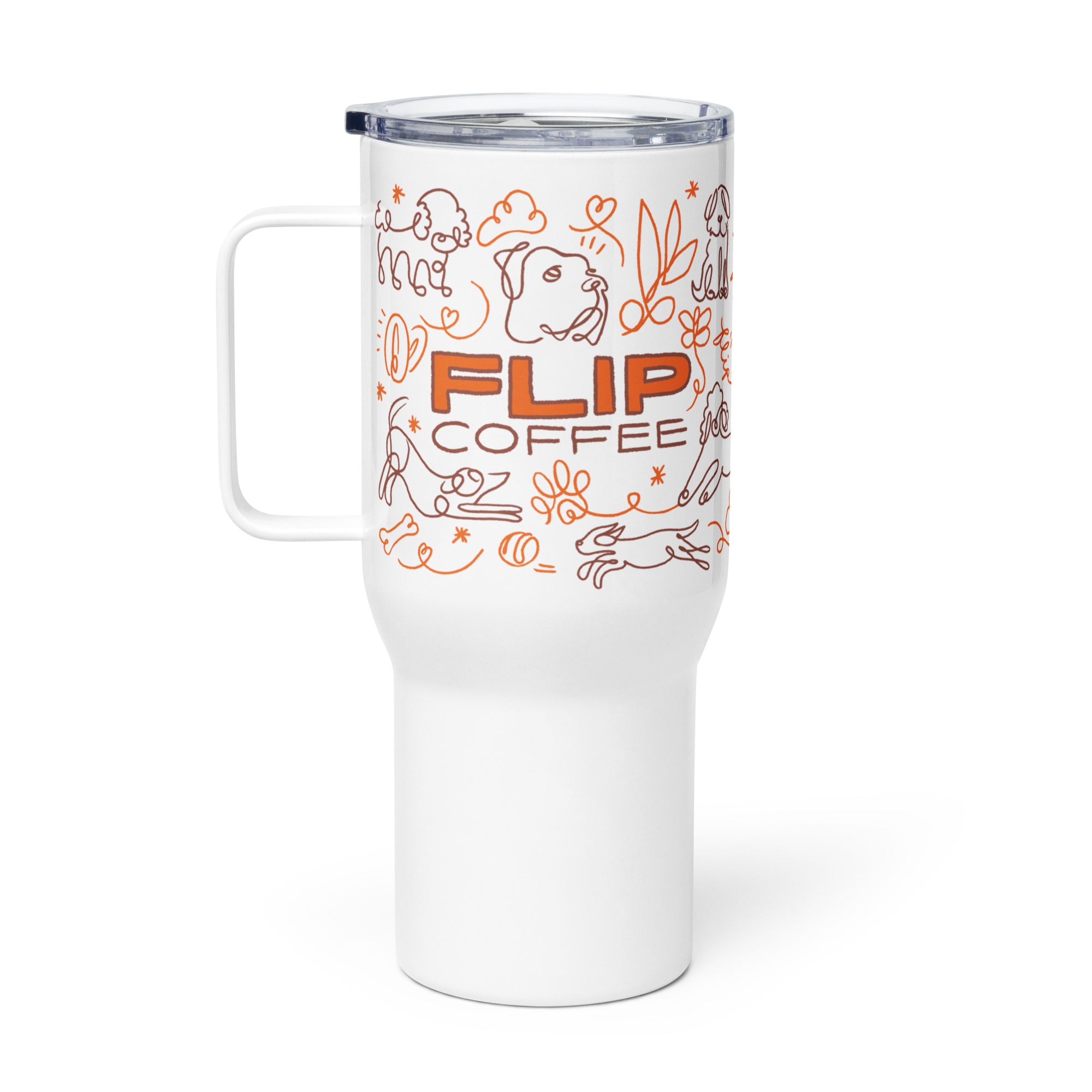 DOGS & COFFEE: Travel mug with a handle